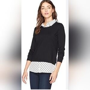 Adrianna Papell medium black white layered collared sweater attached blouse Top